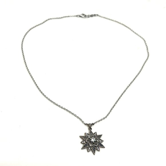 JUDITH JACK 925 MARCASITE STARBURST NECKLACE STERLING SILVER CZ SUN PENDANT - Picture 6 of 16